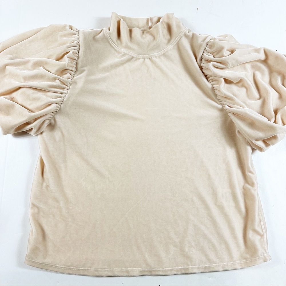 Free People Claudia Velvet Puff Sleeve Tee Champagne Small Work Casual